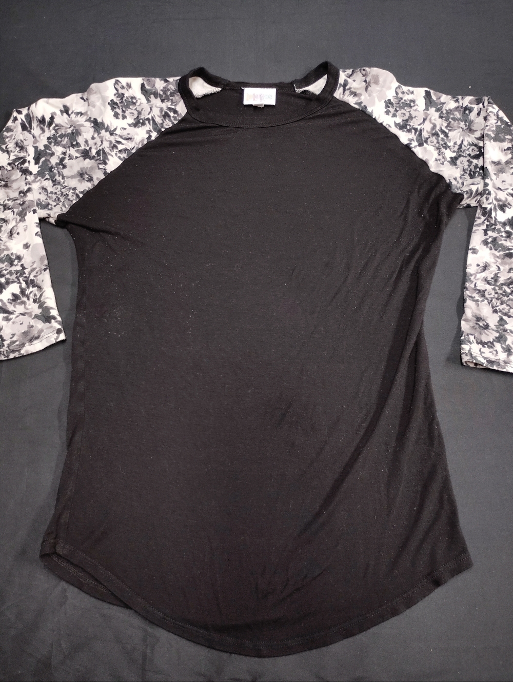 LuLaRoe Black Top with Flower Sleeves Detail